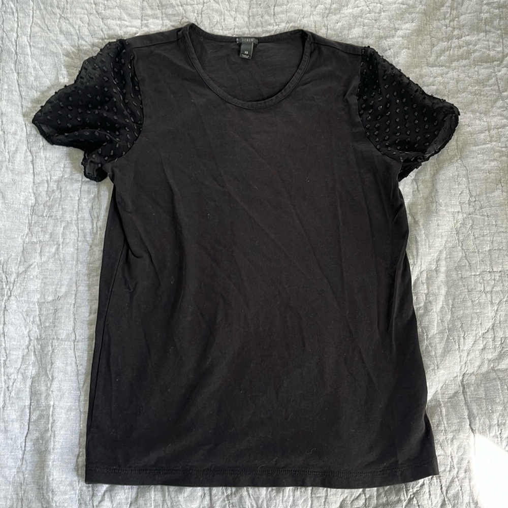 Black Jcrew Top with Textured Sleeves Size XS